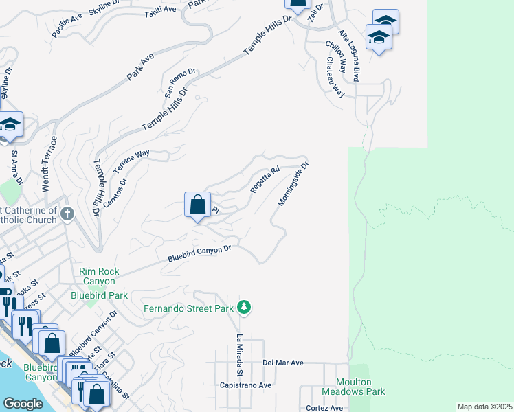 map of restaurants, bars, coffee shops, grocery stores, and more near 1411 Regatta Road in Laguna Beach