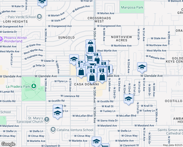 map of restaurants, bars, coffee shops, grocery stores, and more near in Phoenix
