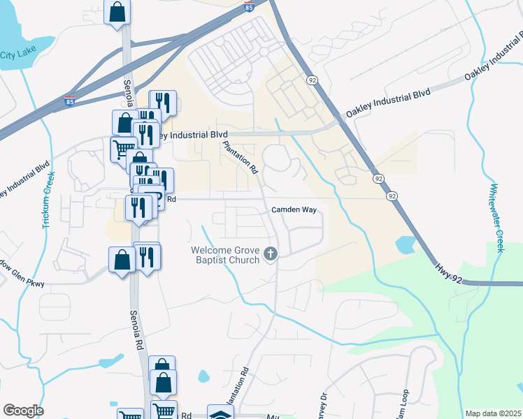map of restaurants, bars, coffee shops, grocery stores, and more near 3108 Broadleaf Trail Road in Fairburn