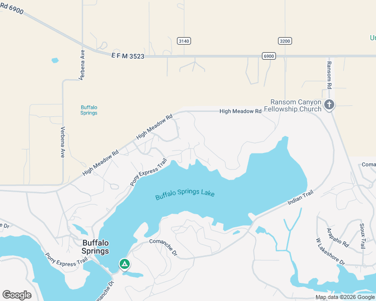 map of restaurants, bars, coffee shops, grocery stores, and more near 179 Pony Express Trail in Buffalo Springs