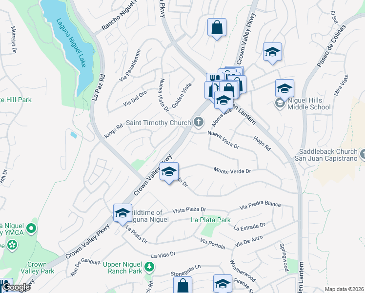 map of restaurants, bars, coffee shops, grocery stores, and more near 29181 Via San Sebastian in Laguna Niguel