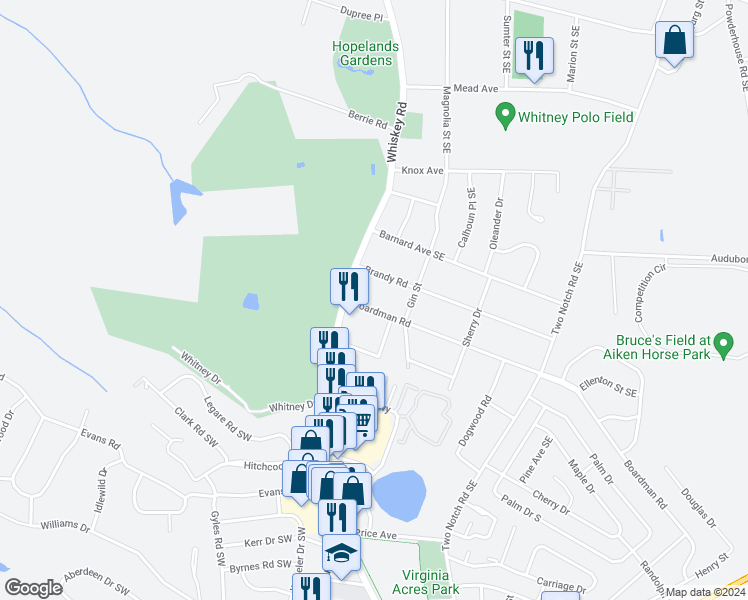 map of restaurants, bars, coffee shops, grocery stores, and more near 850 Boardman Road in Aiken