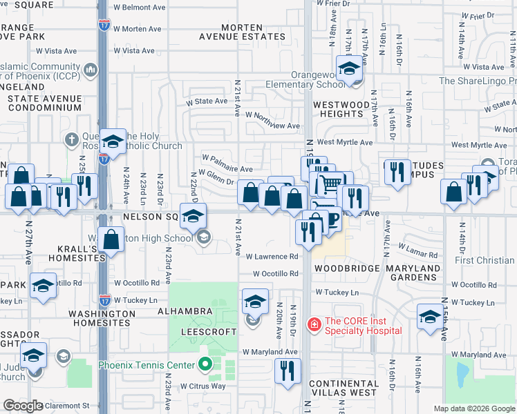 map of restaurants, bars, coffee shops, grocery stores, and more near 2009 West Glendale Avenue in Phoenix
