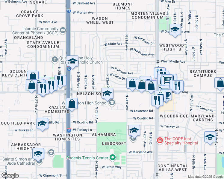 map of restaurants, bars, coffee shops, grocery stores, and more near 2132 West Glendale Avenue in Phoenix