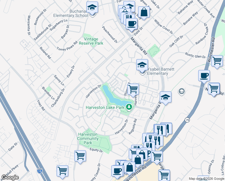 map of restaurants, bars, coffee shops, grocery stores, and more near 40091 Ashville Lane in Temecula