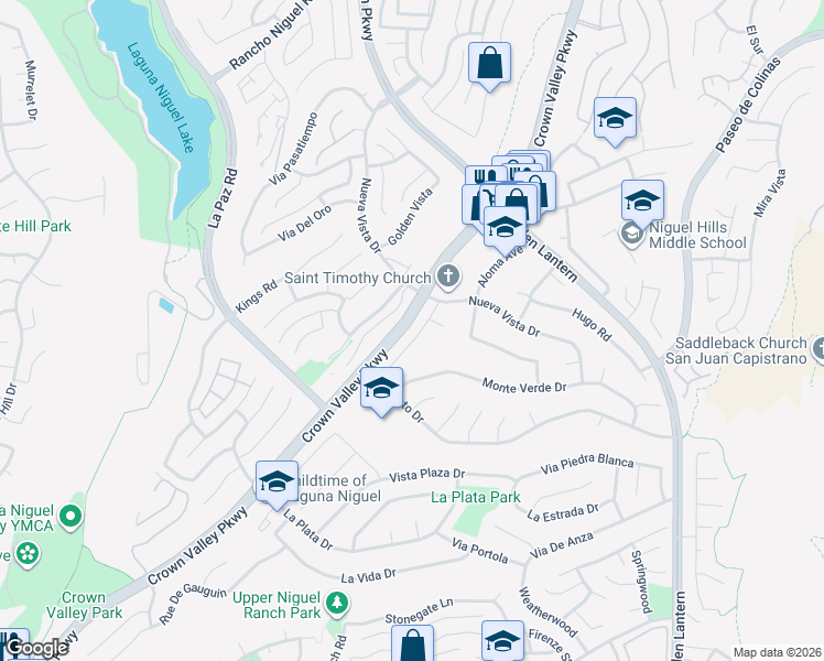 map of restaurants, bars, coffee shops, grocery stores, and more near 29181 Via San Sebastian in Laguna Niguel
