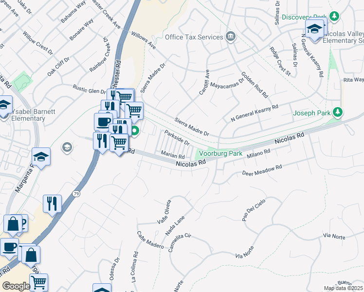 map of restaurants, bars, coffee shops, grocery stores, and more near 39537 Tischa Drive in Temecula
