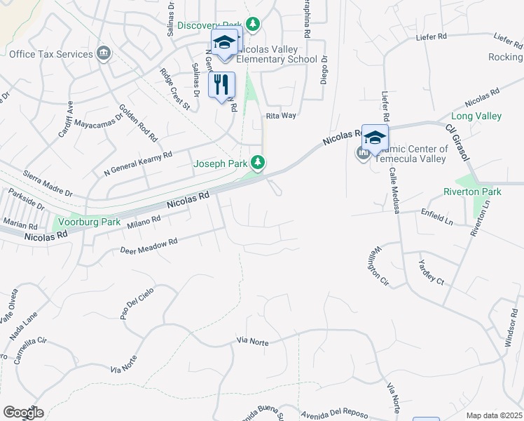 map of restaurants, bars, coffee shops, grocery stores, and more near 40571 Alder Court in Temecula