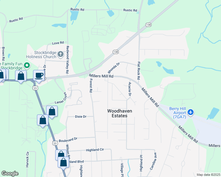 map of restaurants, bars, coffee shops, grocery stores, and more near 1265 Elm Circle in Stockbridge