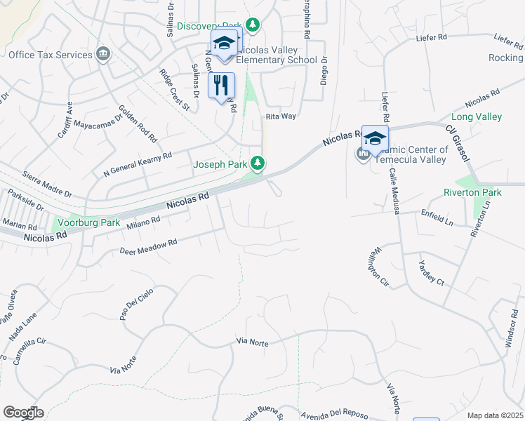 map of restaurants, bars, coffee shops, grocery stores, and more near 40571 Alder Court in Temecula