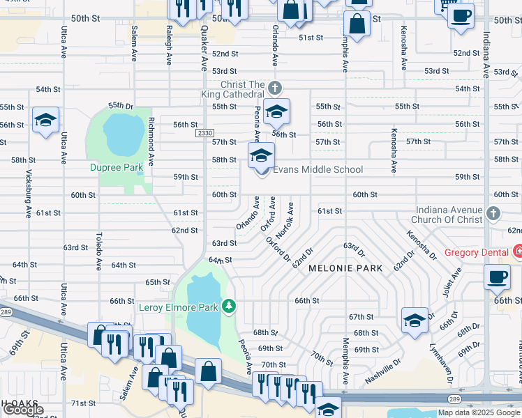 map of restaurants, bars, coffee shops, grocery stores, and more near 6012 Oxford Avenue in Lubbock