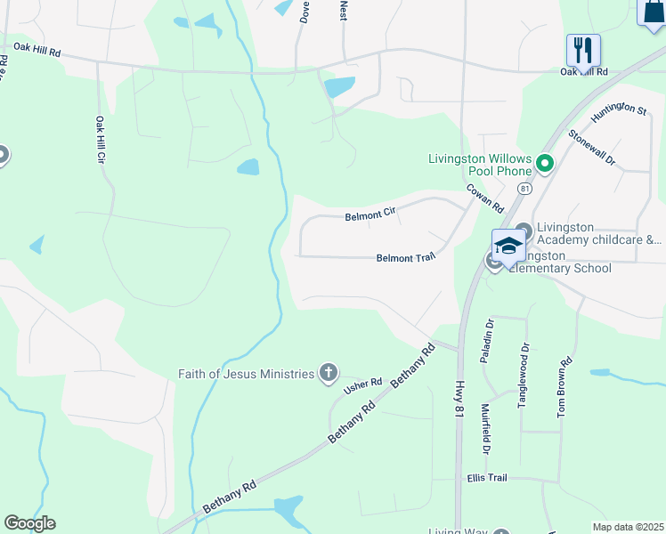 map of restaurants, bars, coffee shops, grocery stores, and more near 3730 Highway 81 in Covington