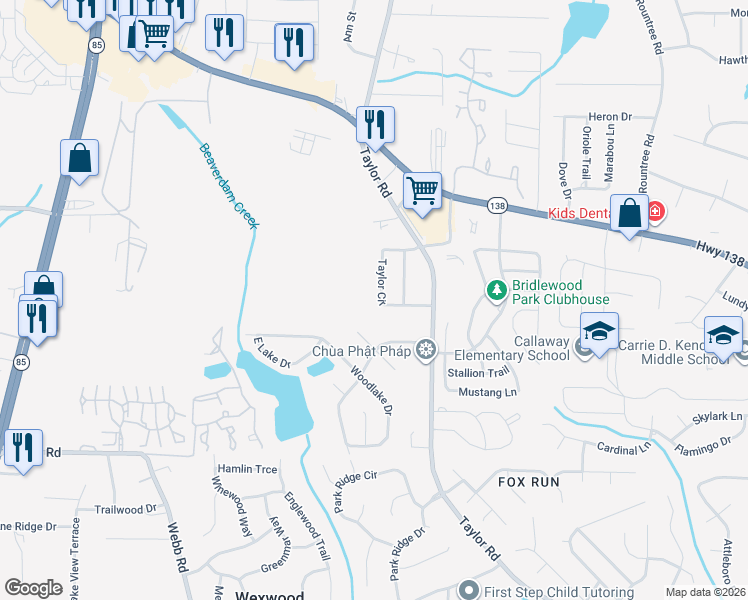 map of restaurants, bars, coffee shops, grocery stores, and more near 7907 Taylor Circle in Riverdale