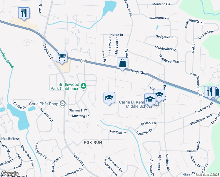 map of restaurants, bars, coffee shops, grocery stores, and more near 7910 Chadwick Lane in Riverdale
