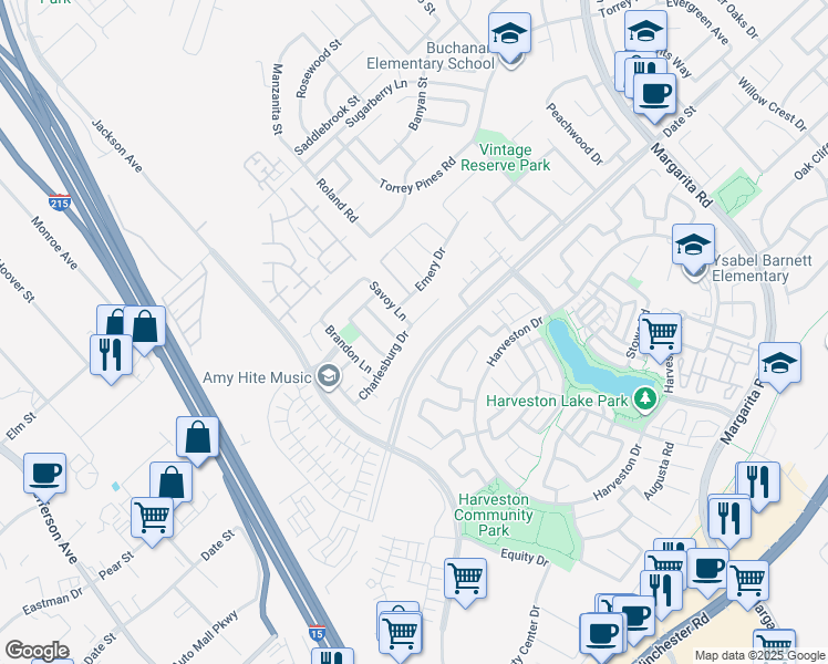 map of restaurants, bars, coffee shops, grocery stores, and more near 40358 Charlesburg Drive in Temecula