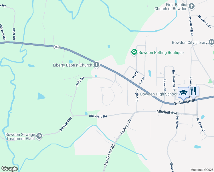 map of restaurants, bars, coffee shops, grocery stores, and more near 200 Harvell Drive in Bowdon