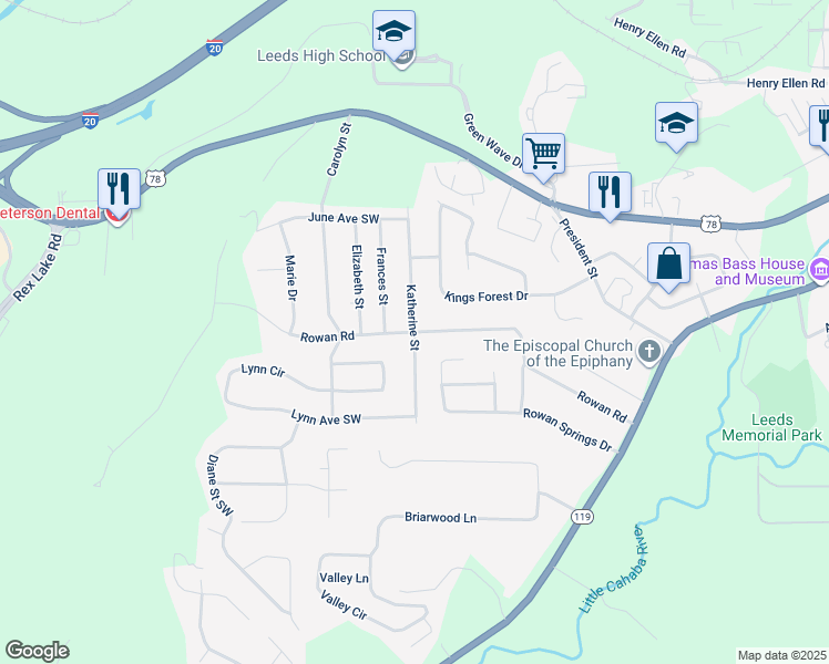 map of restaurants, bars, coffee shops, grocery stores, and more near 499 Katherine Street in Leeds