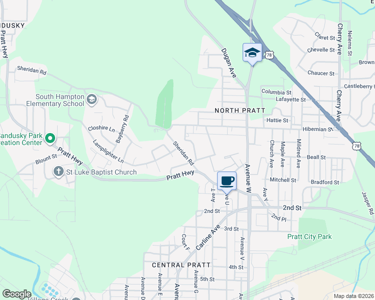 map of restaurants, bars, coffee shops, grocery stores, and more near 217 Sheridan Road in Birmingham