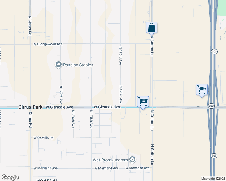 map of restaurants, bars, coffee shops, grocery stores, and more near 7034 North 173rd Avenue in Waddell