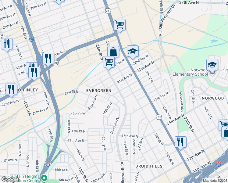 map of restaurants, bars, coffee shops, grocery stores, and more near 1909 Stouts Road in Birmingham