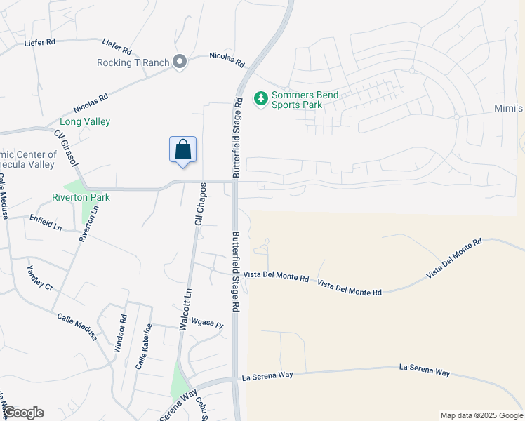 map of restaurants, bars, coffee shops, grocery stores, and more near 40110 Butterfield Stage Road in Temecula