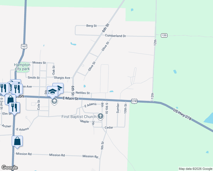 map of restaurants, bars, coffee shops, grocery stores, and more near 265 Pebbles Street in Hampton