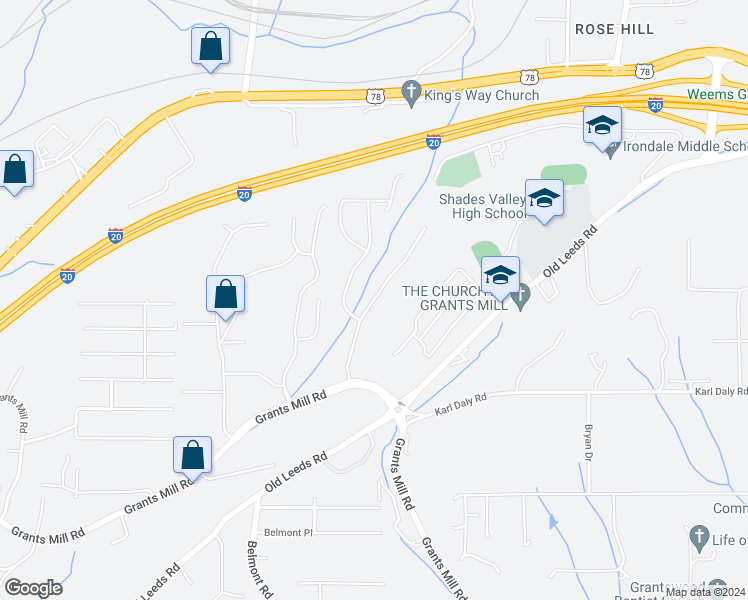 map of restaurants, bars, coffee shops, grocery stores, and more near Shades Terrace in Irondale