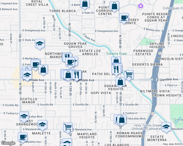 map of restaurants, bars, coffee shops, grocery stores, and more near 7041 North 13th Street in Phoenix