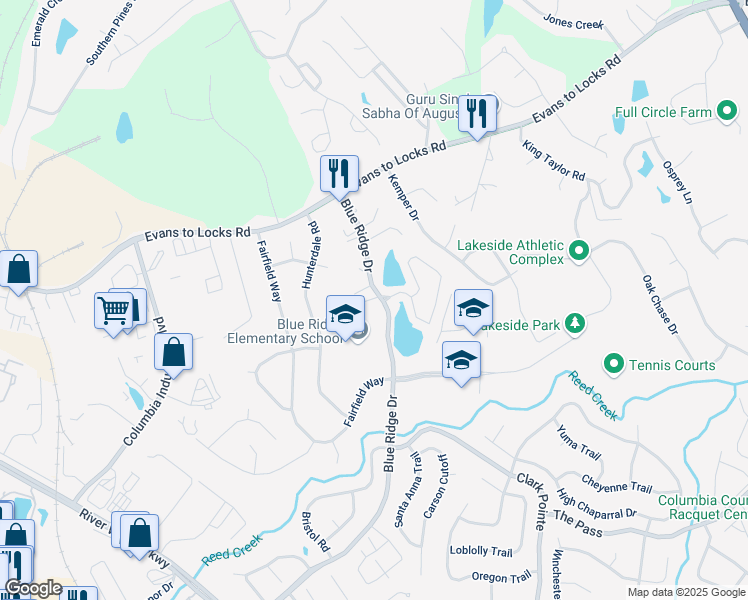 map of restaurants, bars, coffee shops, grocery stores, and more near 1000 Micah Terrace in Evans
