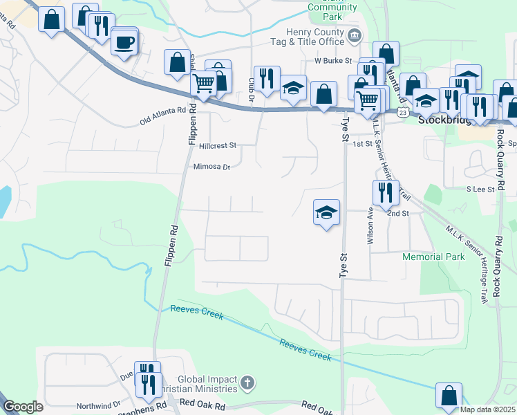 map of restaurants, bars, coffee shops, grocery stores, and more near 308 Hamilton Glenn in Stockbridge