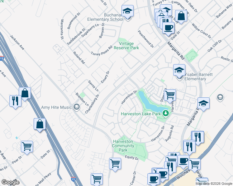 map of restaurants, bars, coffee shops, grocery stores, and more near 40083 Annapolis Drive in Temecula