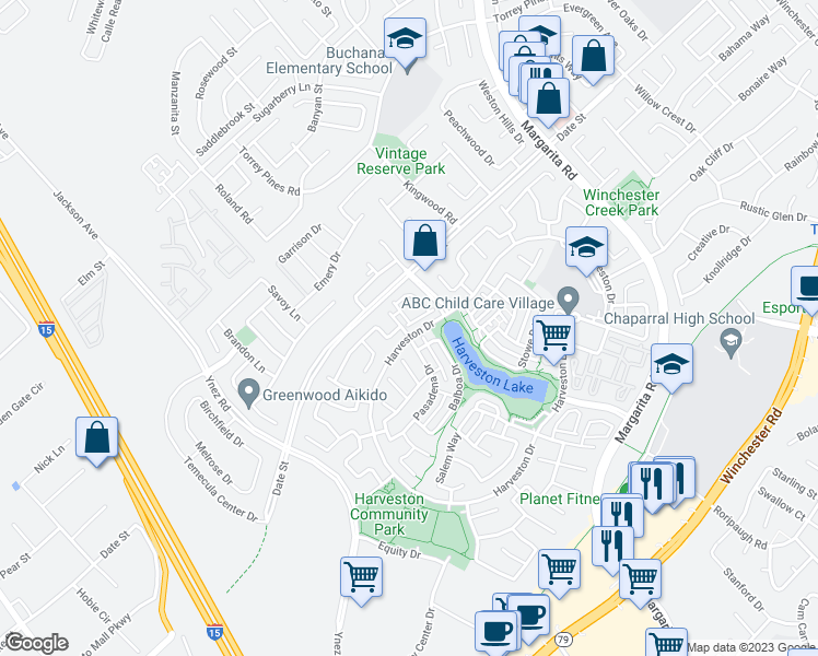 map of restaurants, bars, coffee shops, grocery stores, and more near 28611 Bar Harbor Lane in Temecula