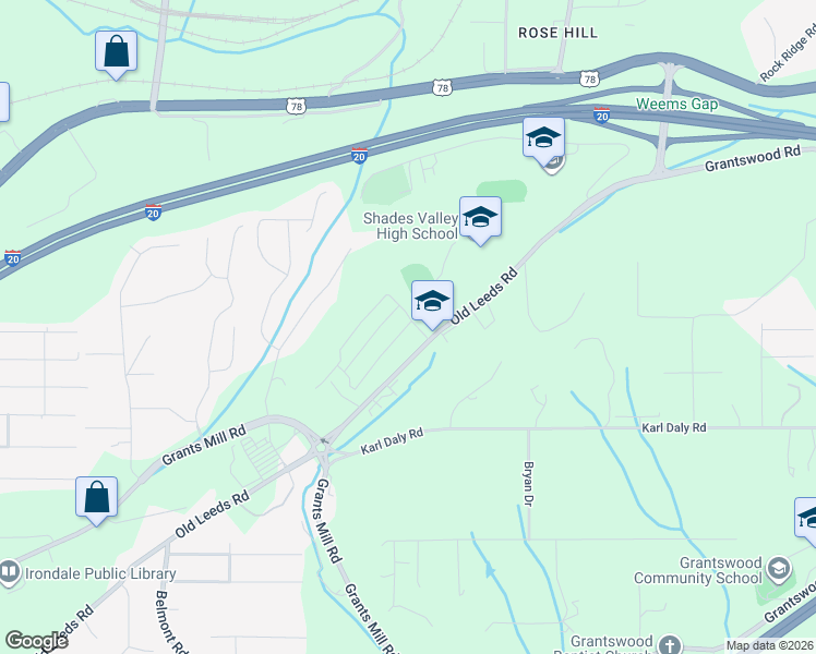 map of restaurants, bars, coffee shops, grocery stores, and more near Senior Student Stadium Trail in Irondale