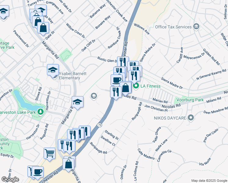 map of restaurants, bars, coffee shops, grocery stores, and more near Nicolas Road & Nicolas Road in Temecula