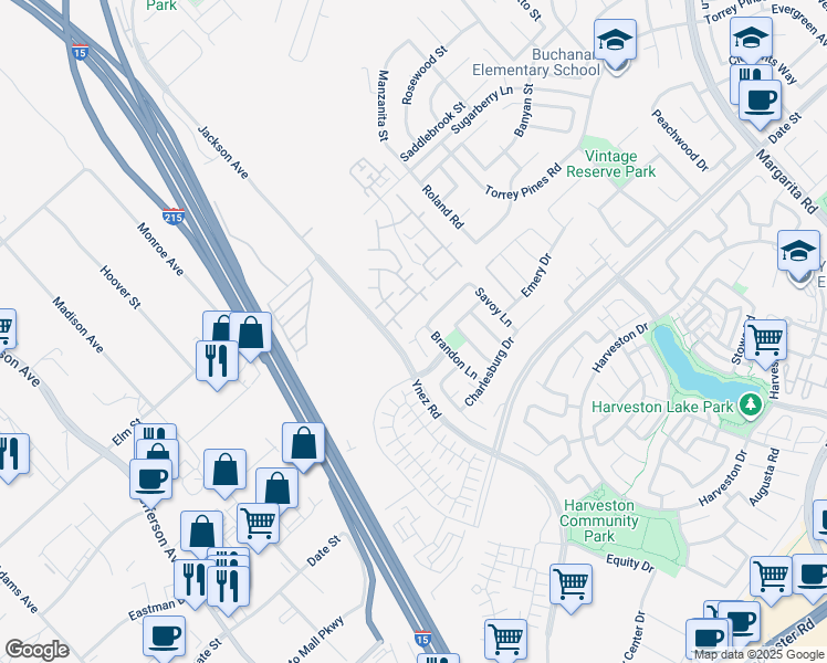map of restaurants, bars, coffee shops, grocery stores, and more near 40449 Amesbury Lane in Temecula