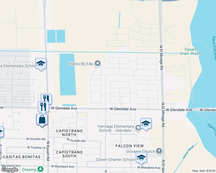 map of restaurants, bars, coffee shops, grocery stores, and more near 7258 North 126th Lane in Maricopa County