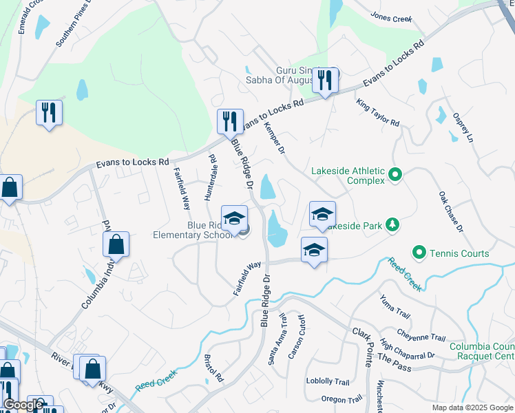 map of restaurants, bars, coffee shops, grocery stores, and more near 1000 Micah Terrace in Evans