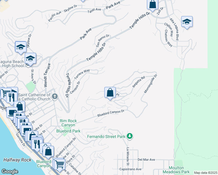 map of restaurants, bars, coffee shops, grocery stores, and more near 1096 Madison Place in Laguna Beach