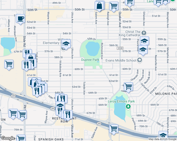 map of restaurants, bars, coffee shops, grocery stores, and more near 4539 60th Street in Lubbock