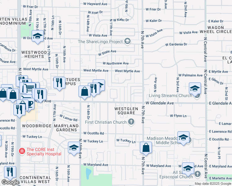 map of restaurants, bars, coffee shops, grocery stores, and more near 1002 West Solar Drive in Phoenix