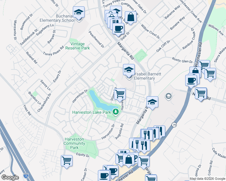 map of restaurants, bars, coffee shops, grocery stores, and more near 40044 Newport Road in Temecula