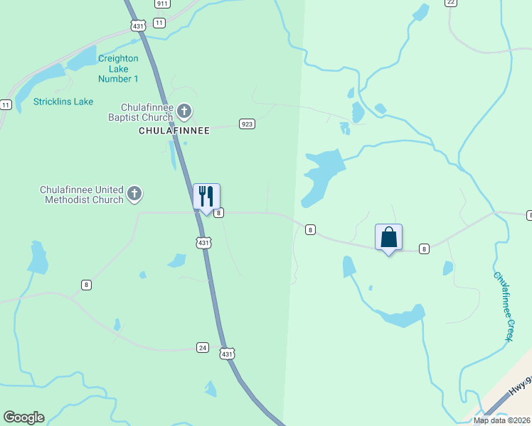 map of restaurants, bars, coffee shops, grocery stores, and more near 800 County Road 8 in Heflin