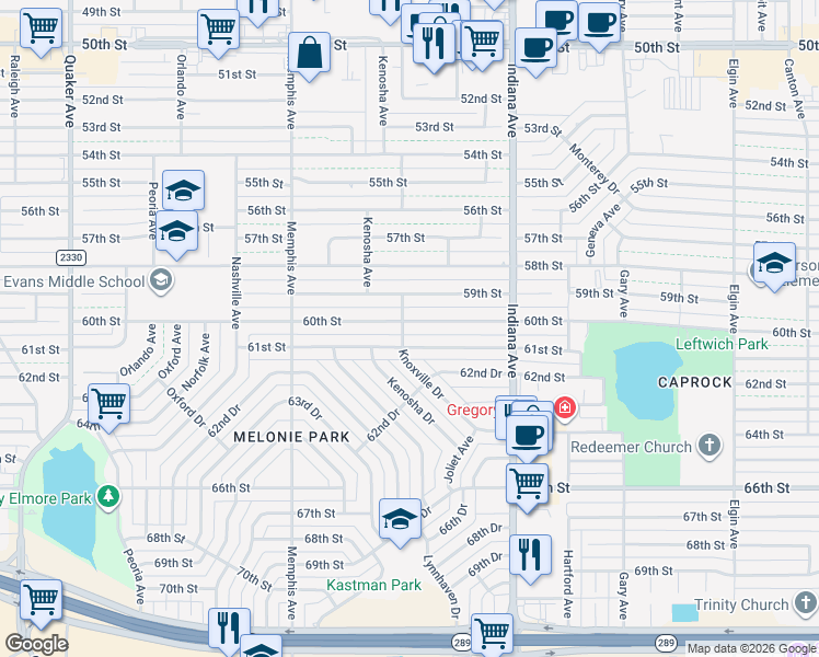 map of restaurants, bars, coffee shops, grocery stores, and more near 5901-5999 Knoxville Ave in Lubbock