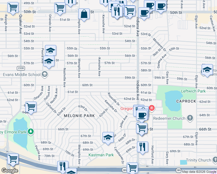 map of restaurants, bars, coffee shops, grocery stores, and more near 5901-5999 Knoxville Ave in Lubbock