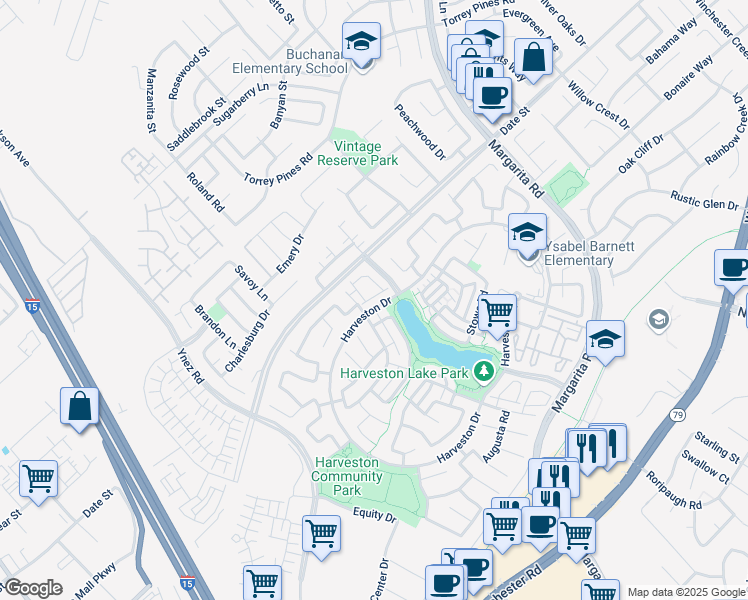 map of restaurants, bars, coffee shops, grocery stores, and more near 28647 Bar Harbor Lane in Temecula