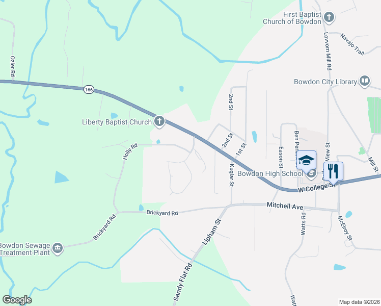 map of restaurants, bars, coffee shops, grocery stores, and more near 90 Holly Road in Bowdon