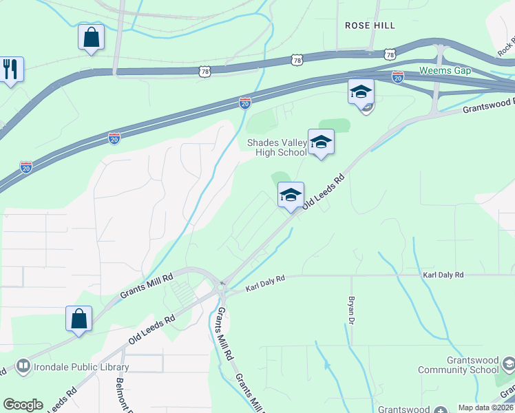 map of restaurants, bars, coffee shops, grocery stores, and more near in Irondale