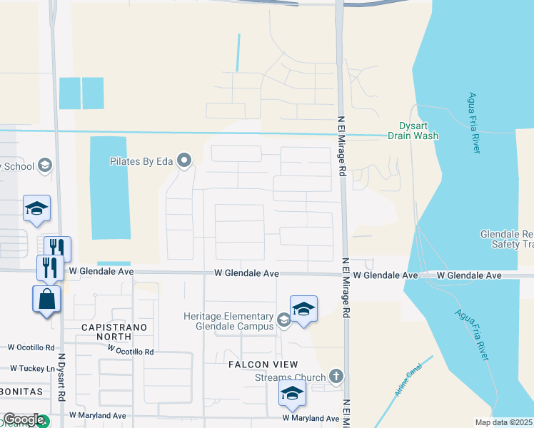 map of restaurants, bars, coffee shops, grocery stores, and more near 12537 West Myrtle Avenue in Maricopa County