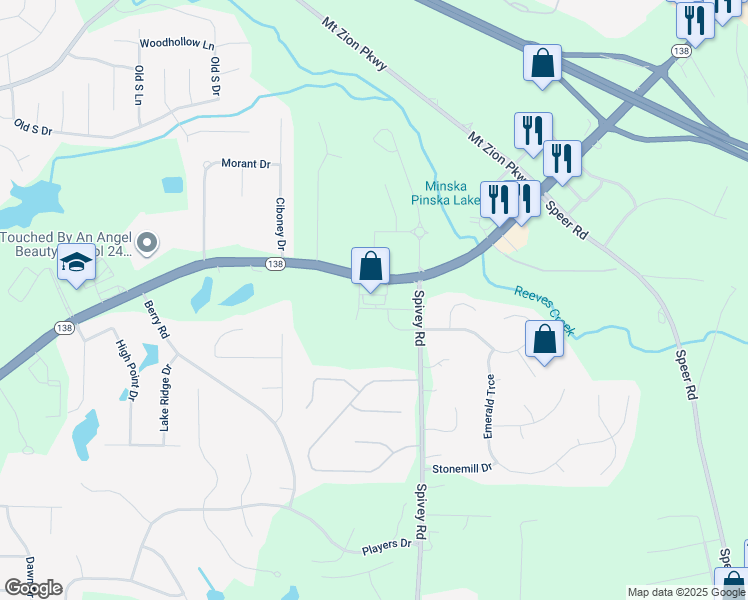 map of restaurants, bars, coffee shops, grocery stores, and more near 1175 Georgia 138 in Stockbridge