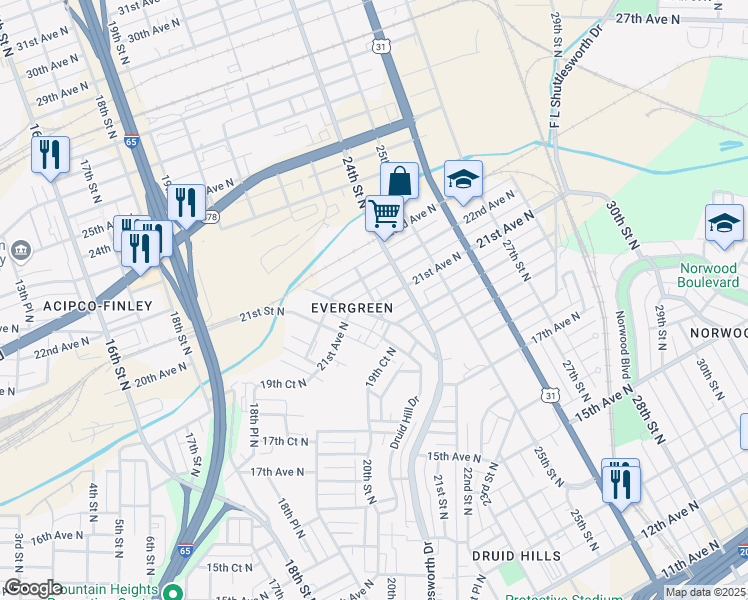 map of restaurants, bars, coffee shops, grocery stores, and more near 2307 22nd Avenue North in Birmingham